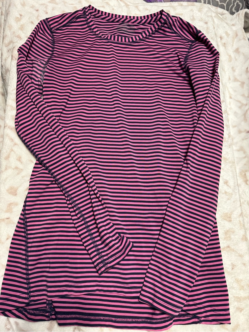 🩷Med Couture Pink and Black Striped Long Sleeve Crew Neck Top